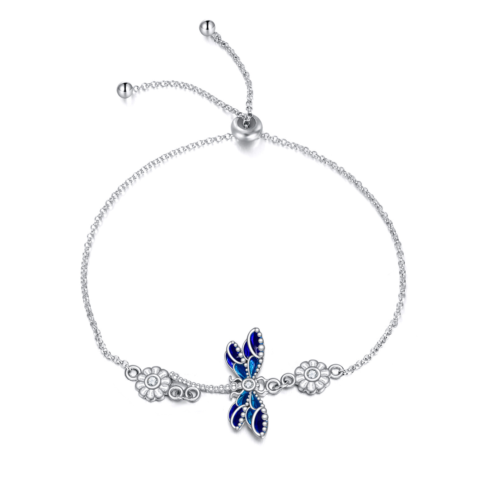 Sterling Silver Dragonfly Link Chain Bracelet for Women